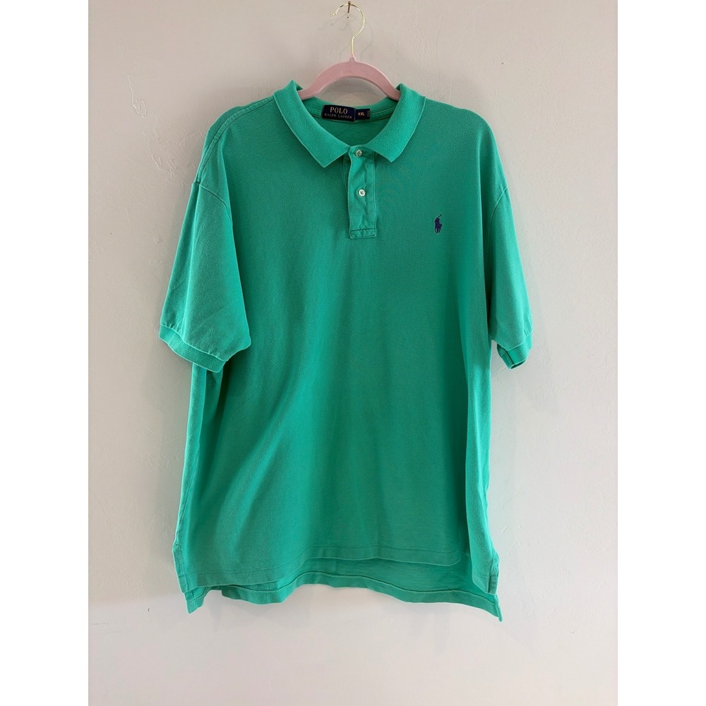 Polo Ralph Lauren Mens XXL Green Short Sleeve Cotton Pique Polo Purple Pony